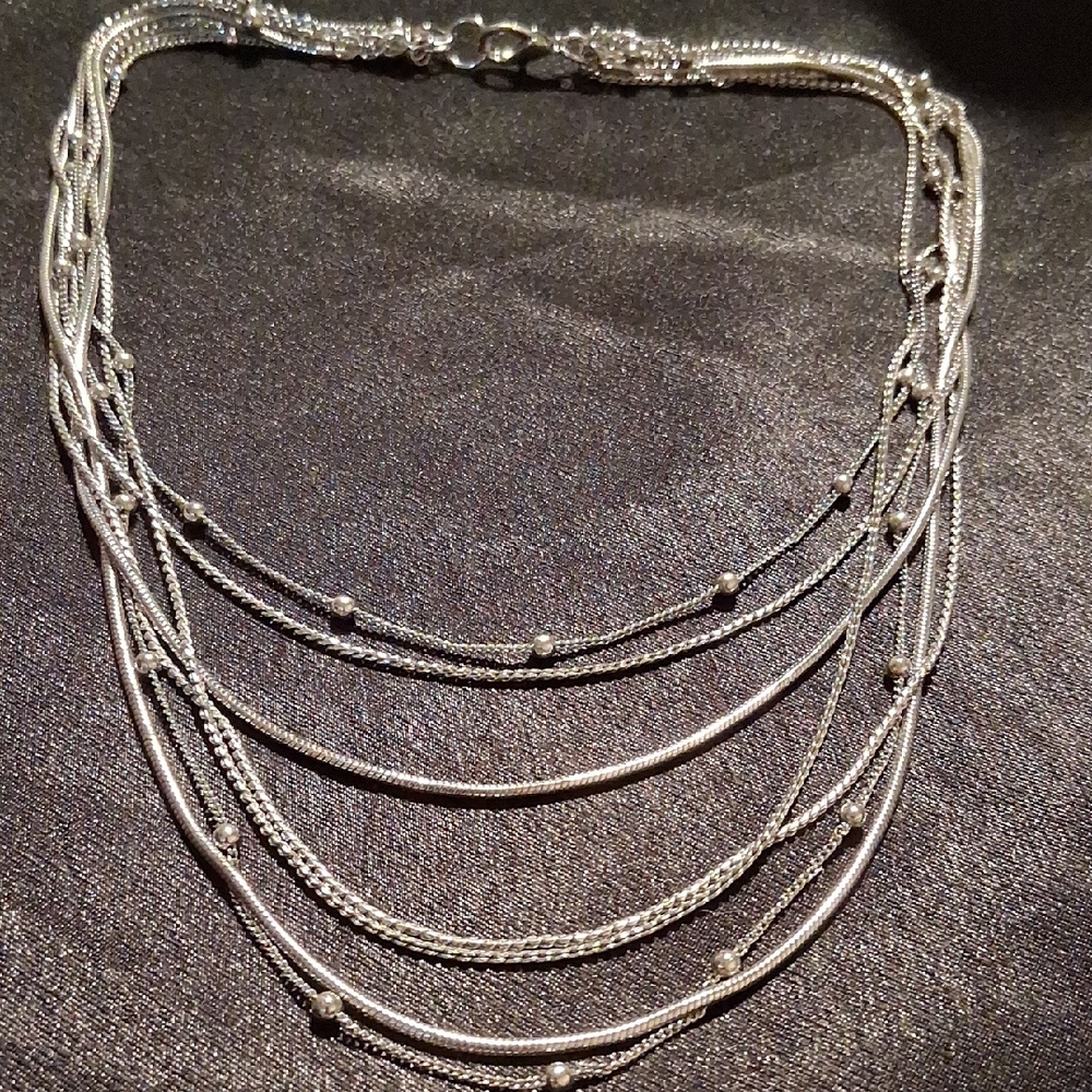Layered Silver-Tone Multi-Strand Necklace with Bead Accents